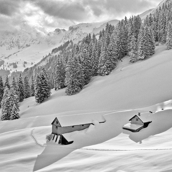 Alpen | Winterstimmung auf der Alp Chängel im Klöntal | Kunststoff Folien | wallunica