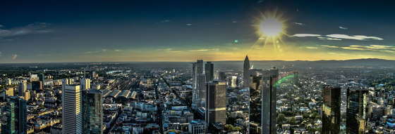 Frankfurt | Sonnenuntergang über der Skyline von Frankfurt | Kunststoff Folien | wallunica