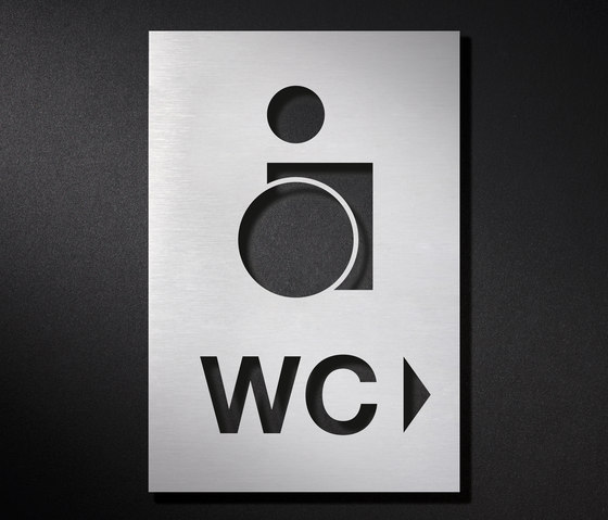 Cartello WC combinato, sedia a rotelle con freccia rivolta a destra | Pittogrammi / Cartelli | PHOS Design