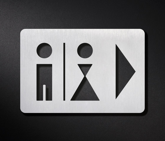 Panneau WC hommes femmes avec flèche vers la droite | Pictogrammes / Symboles | PHOS Design