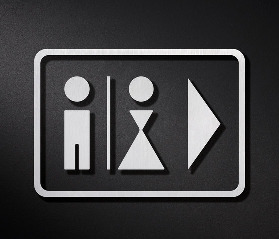 Combinazione di pittogrammi WC con divisorio, freccia e cornice | Pittogrammi / Cartelli | PHOS Design