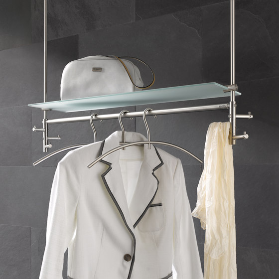 Hanging wardrobe with clothes rail, ceiling-mounted with glass shelf | Hat racks | PHOS Design
