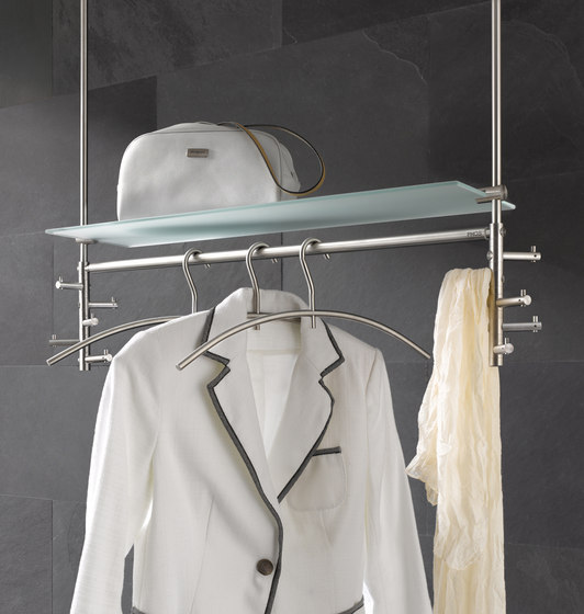 Hanging wardrobe with clothes rail and glass shelf | Single hooks | PHOS Design