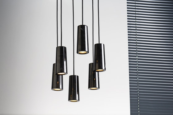 Core | Six Pendant Cluster in Nero Marquina Marble | Suspended lights | Terence Woodgate