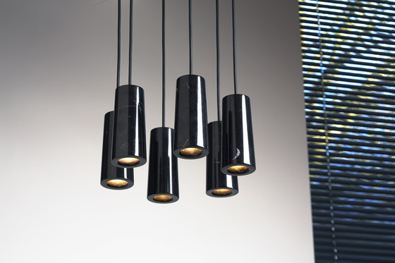 Core | Six Pendant Cluster in Nero Marquina Marble | Suspended lights | Terence Woodgate