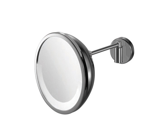 Hotellerie Wall-mounted magnifying mirror, jointed arm, 23 cm Ø mirror, fluorescent lamp included | Bath mirrors | Inda