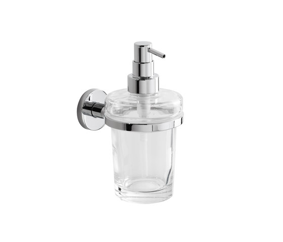 One Wall-mounted soap dispenser with extra clear transparent glass container and chrome-plated brass pump | Soap dispensers | Inda