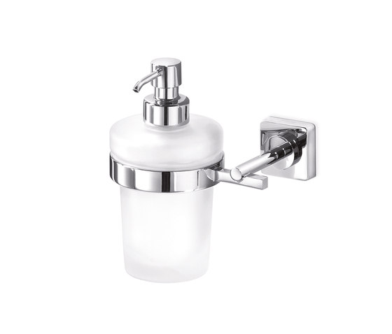Quadro Dosificador de jabón líquido de pared con recipiente de vidrio satinado, dispensador en latón cromado | Dosificadores de jabón | Inda
