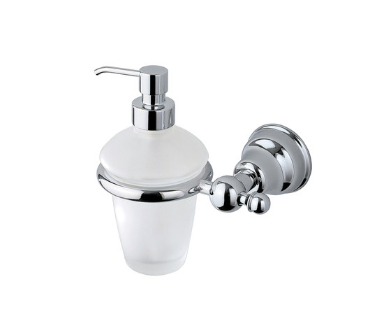 Raffaella Wall-mounted soap dispenser with satined glass container and chrome-plated brass pump | Soap dispensers | Inda