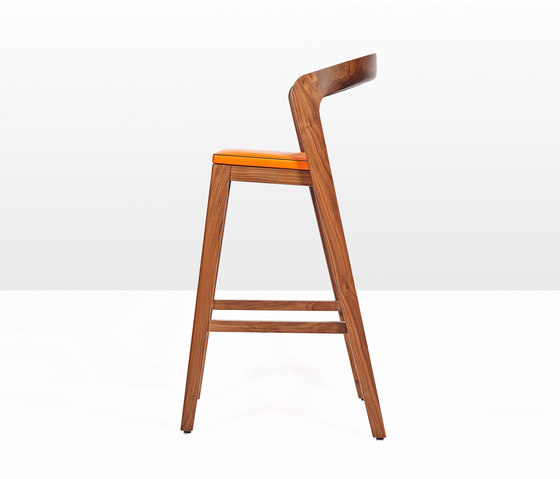 Play Barstool High – Solid American Walnut with orange calf leather cushion | Chairs | Wildspirit