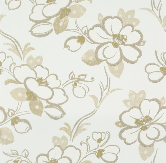 Amrapali Wallpaper | Lotus Flower - Oyster | Drapery fabrics | Designers Guild
