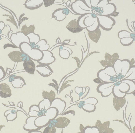Amrapali Wallpaper | Lotus Flower - Teal | Tejidos decorativos | Designers Guild