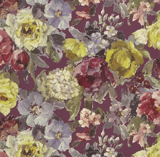 Caprifoglio  Wallpaper | Roseto - Damson | Drapery fabrics | Designers Guild