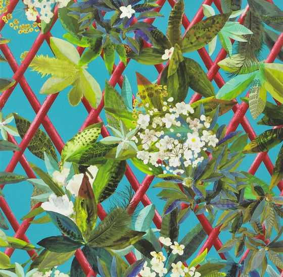 Nouveaux Mondes Wallpaper | Canopy - Turquoise | Tejidos decorativos | Designers Guild