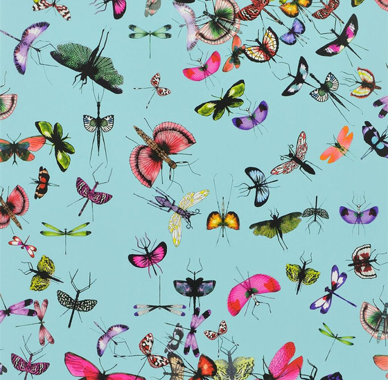 Nouveaux Mondes Wallpaper | Mariposa - Celadon | Tejidos decorativos | Designers Guild
