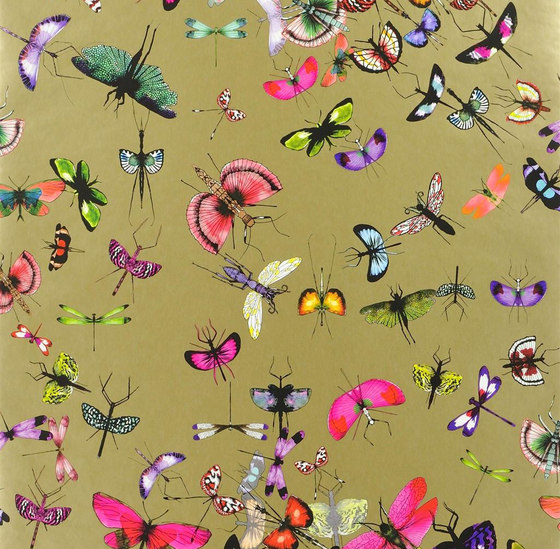 Nouveaux Mondes Wallpaper | Mariposa - Or | Tejidos decorativos | Designers Guild