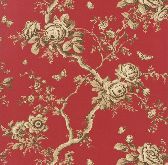 Signature Papers II Wallpaper | Ashfield Floral - Balmoral Red | Carta parati / tappezzeria | Designers Guild