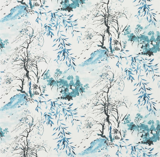 Shanghai Garden Wallpaper | Winter Palace - Azure | Drapery fabrics | Designers Guild