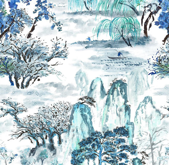 Shanghai Garden Wallpaper | Jade Temple - Cornflower | Dekorstoffe | Designers Guild