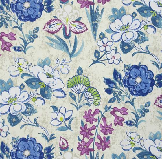 Amrapali Fabrics | Lotus Flower - Teal | Drapery fabrics | Designers Guild