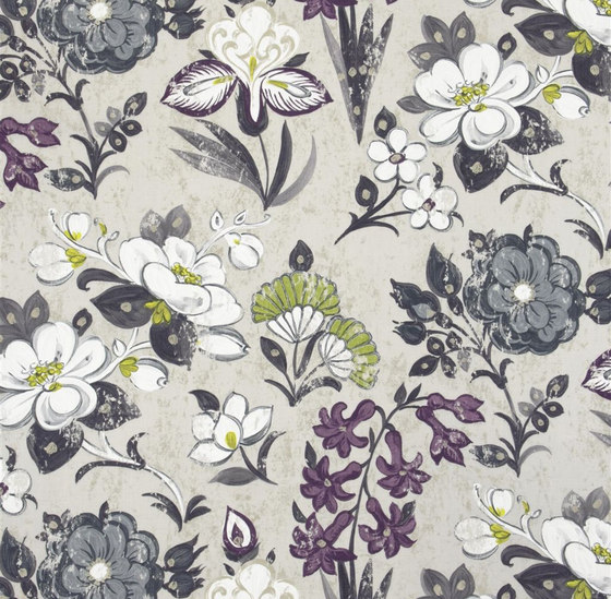 Amrapali Fabrics | Lotus Flower - Charcoal | Drapery fabrics | Designers Guild
