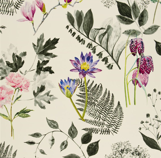 Kaori Fabrics | Mokuren - Graphite | Tissus de décoration | Designers Guild