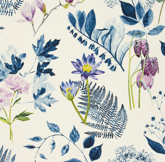 Kaori Fabrics | Mokuren - Indigo | Tissus de décoration | Designers Guild