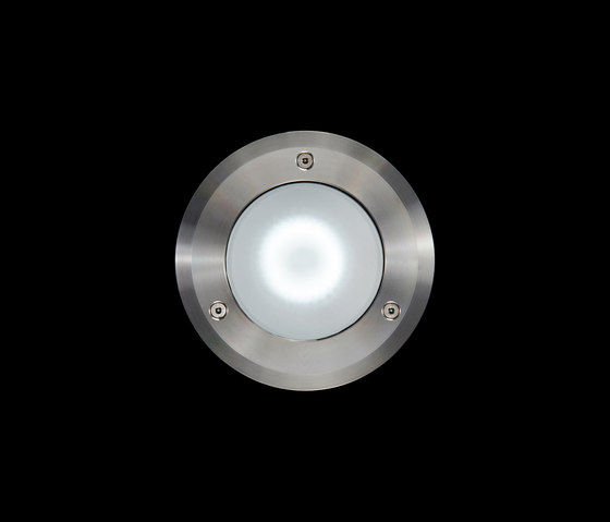 Clio / Ø 130mm - Stainless Steel Frame - Sandblasted Glass - Fixed Symmetric Optic | Outdoor floor lights | Ares