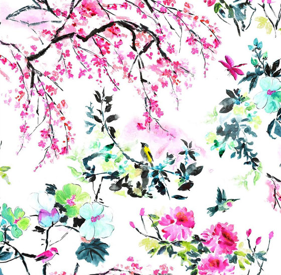 Shanghai Garden Fabrics | Chinoiserie Flower - Peony | Tejidos decorativos | Designers Guild