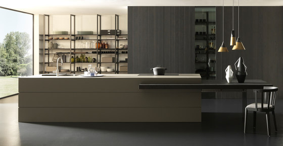 Blade 6 Fenix with extending peninsula top and partition system | Fitted kitchens | Modulnova
