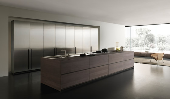 Fly 2 island in Noce Ossidato and steel | Fitted kitchens | Modulnova