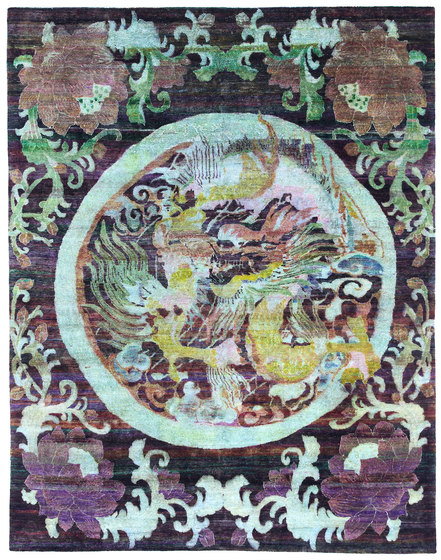 Kundan Pure Silk Confronted Dragons Medallion | Tapis / Tapis de designers | Zollanvari