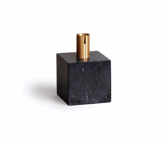 Block Candle Holder Black Marquina Marble w. Brass | Candlesticks / Candleholder | NEW WORKS