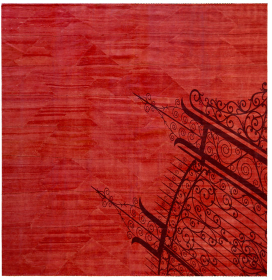 Designer Trompe L'Oeil Behind the Gate in Red | Rugs | Zollanvari