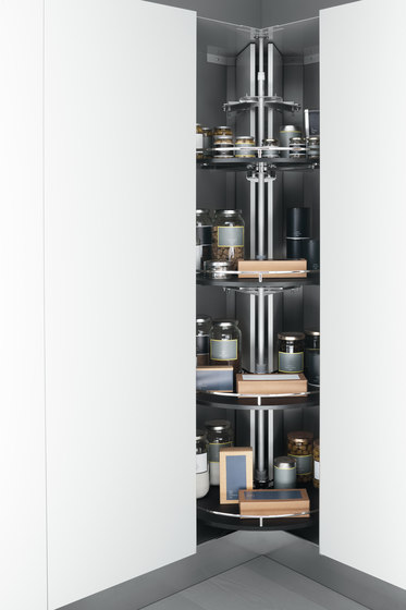 Tall Units | Corner tall storage unit 90x90 cm with carousel 360° | Kitchen organization | Arclinea
