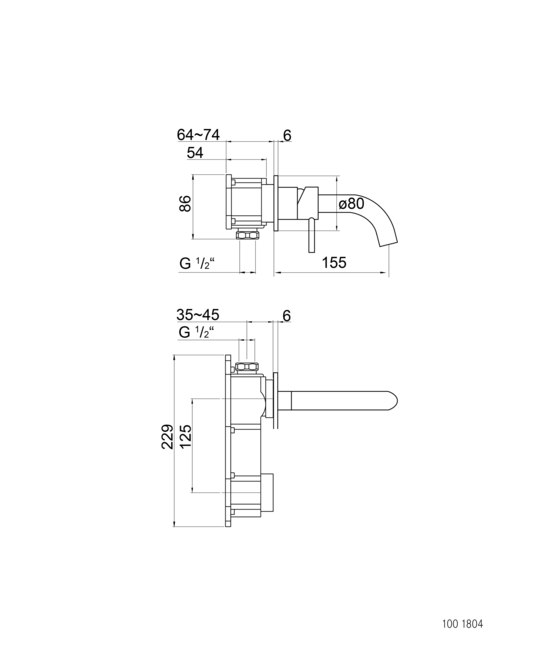 100 1804 3 Wall mounted single lever basin mixer (Finish set) | Grifería para lavabos | Steinberg