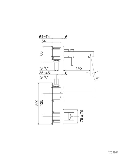120 1804 3 Wall mounted single lever basin mixer (Finish set) | Rubinetteria lavabi | Steinberg