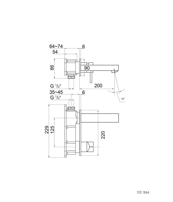 120 1864 3 Wall mounted single lever basin mixer (Finish set) | Rubinetteria lavabi | Steinberg