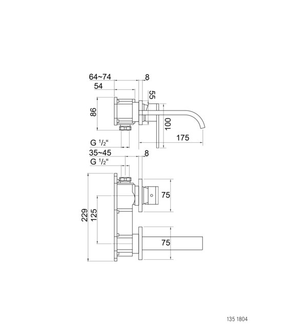 135 1804 3 Wall mounted single lever basin mixer (Finish set) | Grifería para lavabos | Steinberg