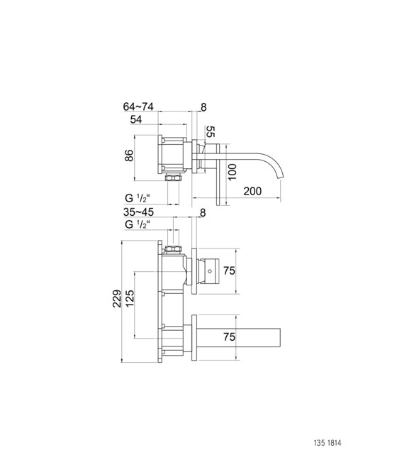 135 1814 3 Wall mounted single lever basin mixer (Finish set) | Rubinetteria lavabi | Steinberg