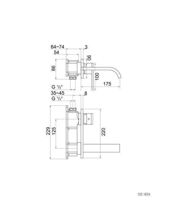 135 1854 3 Wall mounted single lever basin mixer (Finish set) | Grifería para lavabos | Steinberg