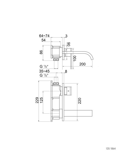 135 1864 3 Wall mounted single lever basin mixer (Finish set) | Wash basin taps | Steinberg
