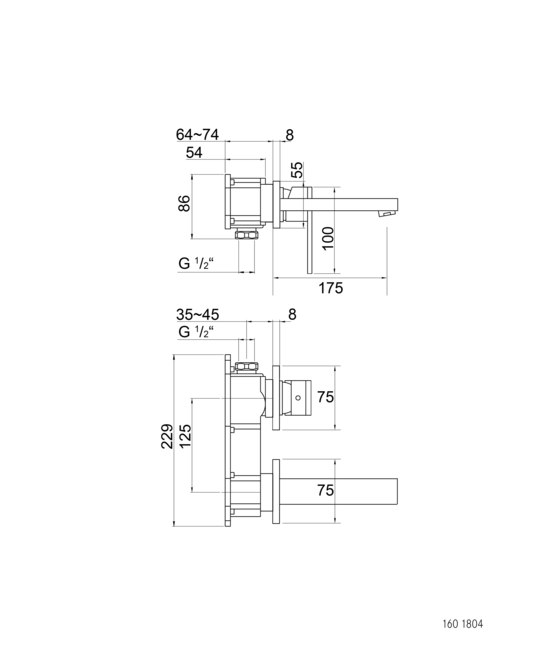 160 1804 3 Wall mounted single lever basin mixer (Finish set) | Wash basin taps | Steinberg