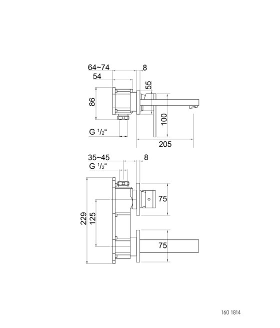 160 1814 3 Wall mounted single lever basin mixer (Finish set) | Rubinetteria lavabi | Steinberg