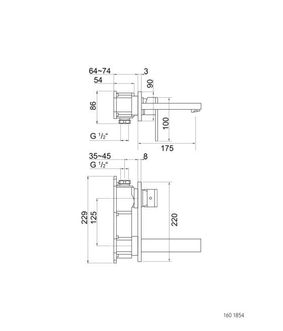 160 1854 3 Wall mounted single lever basin mixer | Grifería para lavabos | Steinberg
