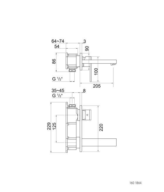 160 1864 3 Wall mounted single lever basin mixer | Rubinetteria lavabi | Steinberg