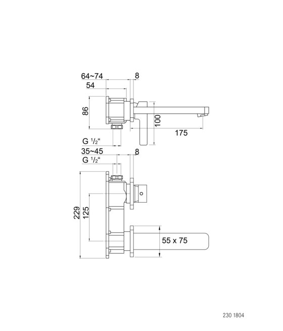 230 1804 3 Wall mounted single lever basin mixer (Finish set) | Rubinetteria lavabi | Steinberg