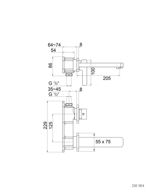 230 1814 3 Wall mounted single lever basin mixer (Finish set) | Rubinetteria lavabi | Steinberg