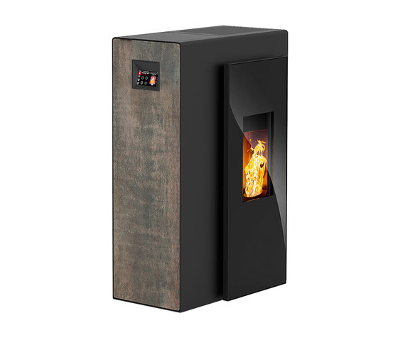 Miro | with décor side panel rust effect metallic / body black | Stoves | Rika