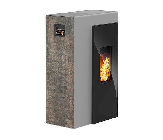 Miro | with décor side panel rust effect metallic / body silver | Stoves | Rika